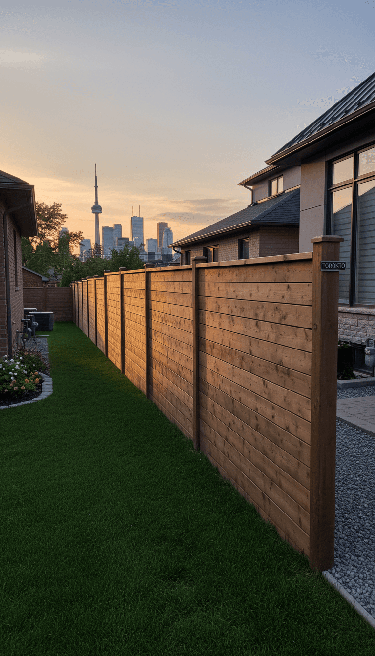 Modern horizontal wood privacy fence