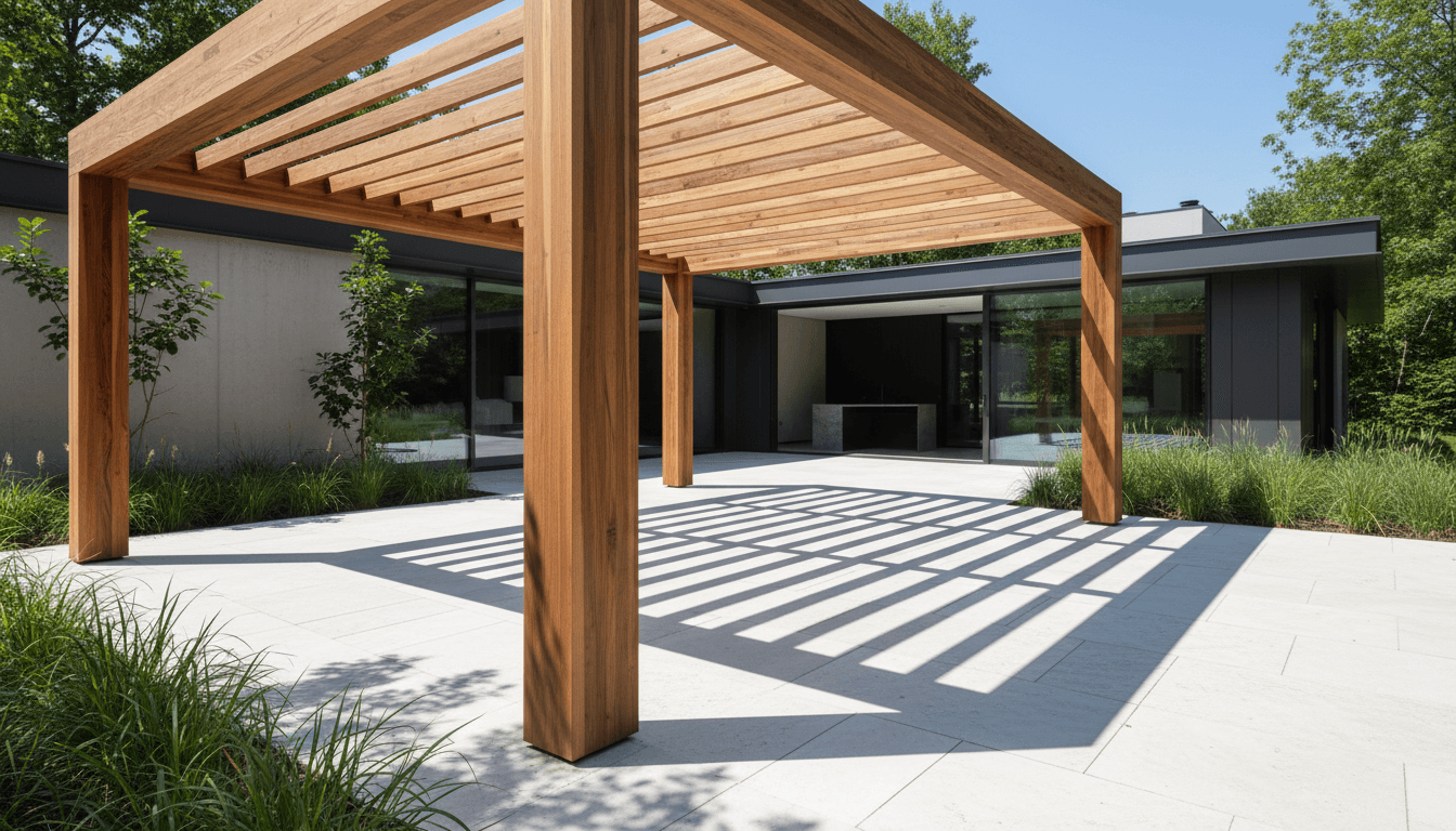 Modern pergola creating outdoor shade structure